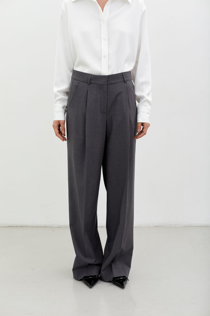 Pants with added wool and corsage belt in dark gray photo 3