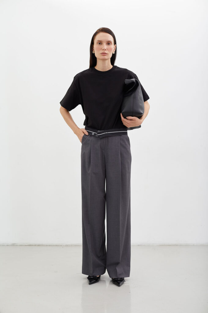 Pants with added wool and corsage belt in dark gray photo 2