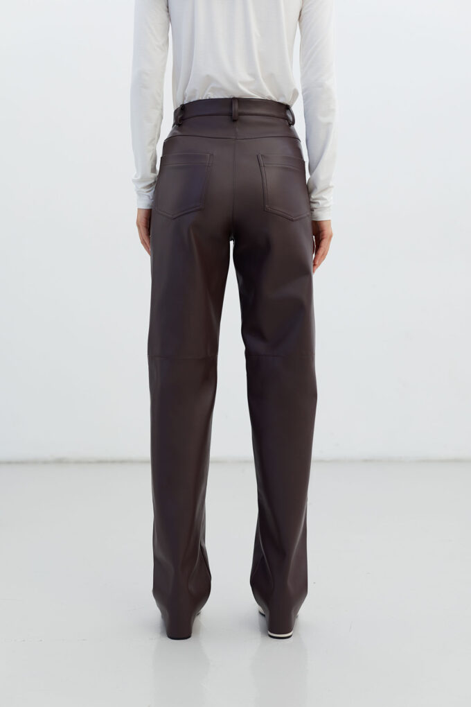 Faux leather straight pants in chocolate photo 3