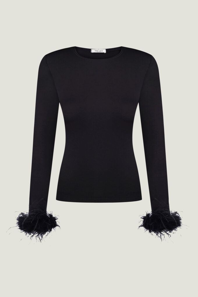 Black longsleeve knitted with feathers photo 4