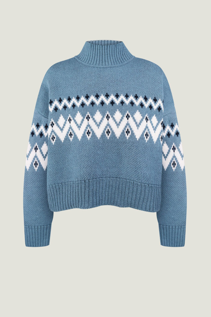 Light blue woolen sweater with patterns photo 5