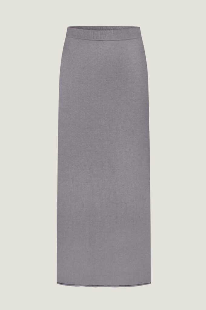 Knitted straight midi skirt in gray color photo 4