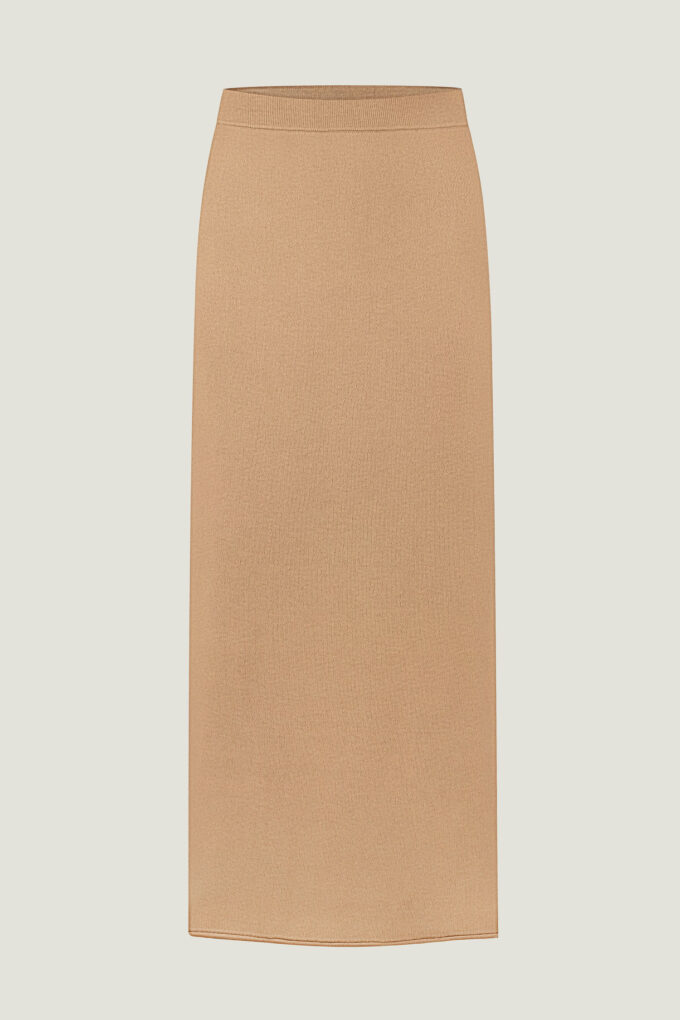 Knitted straight midi skirt in beige color photo 2