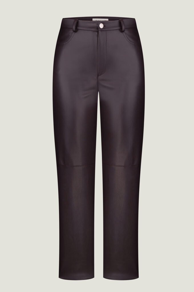 Faux leather straight pants in chocolate photo 6