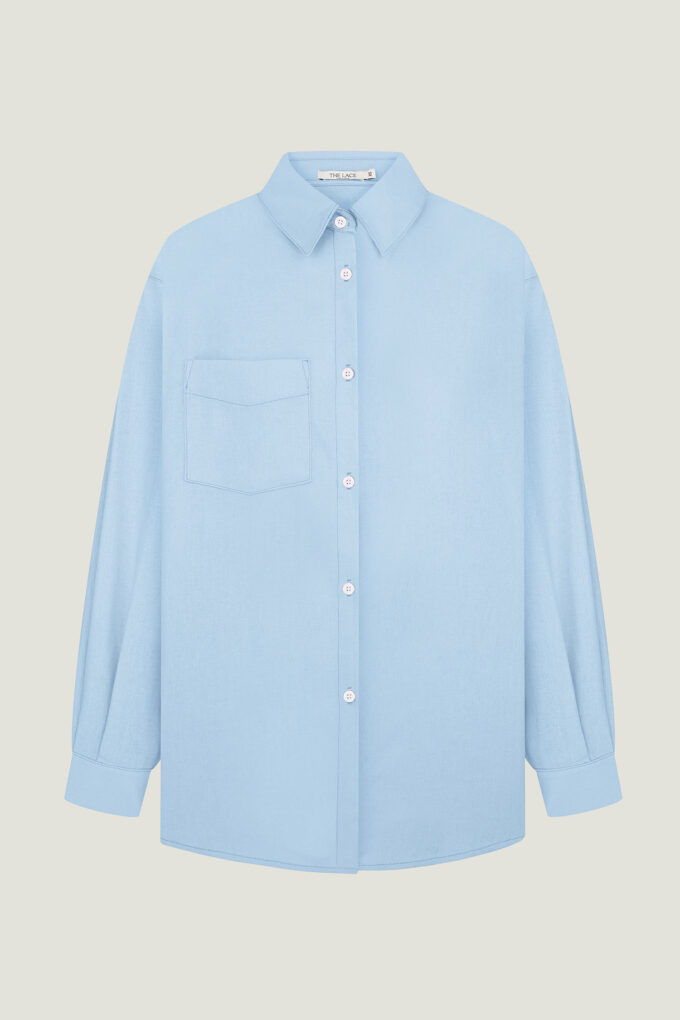 Oversized linen shirt in light blue photo 6