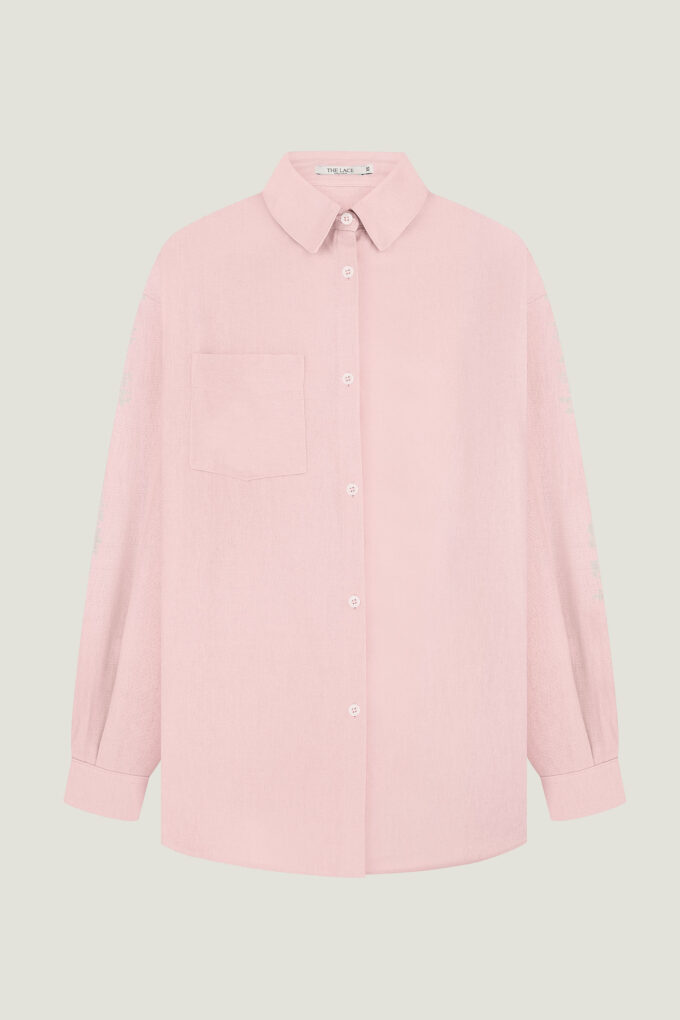 Oversized linen shirt in light pink photo 6