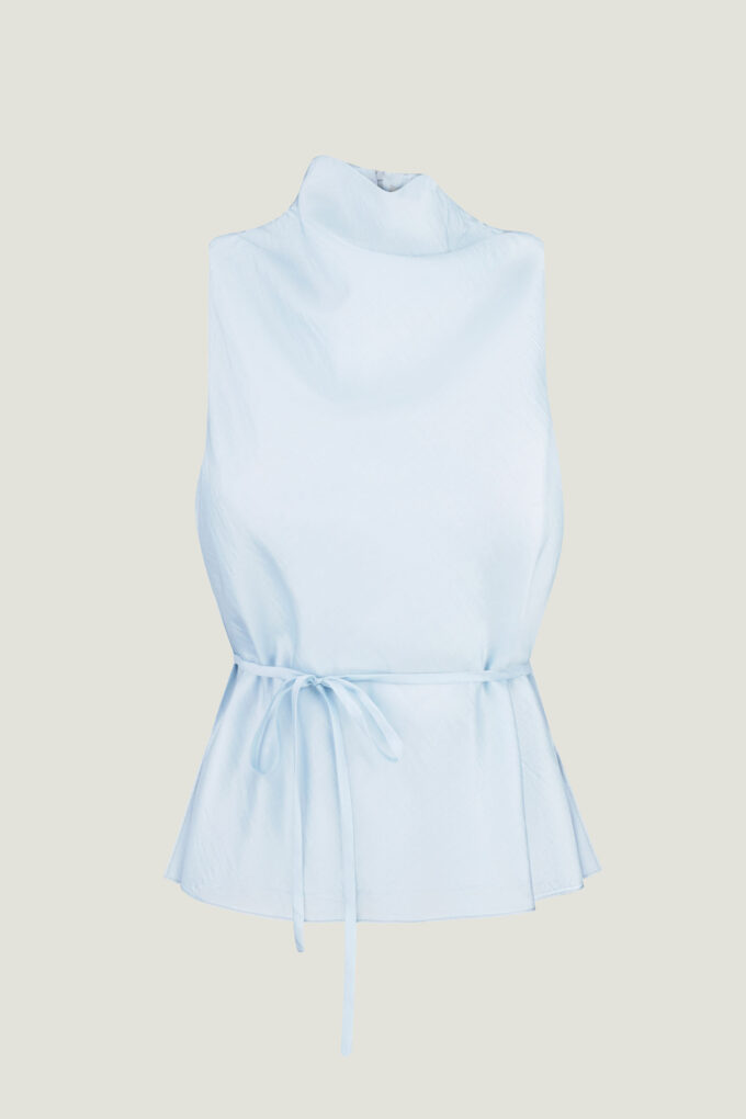 Light blue tencel top with thin belt photo 7