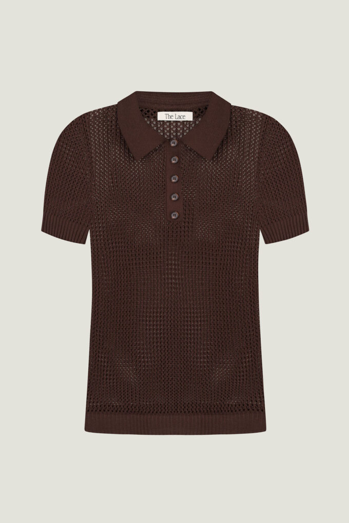Knitted polo shirt in chocolate photo 7
