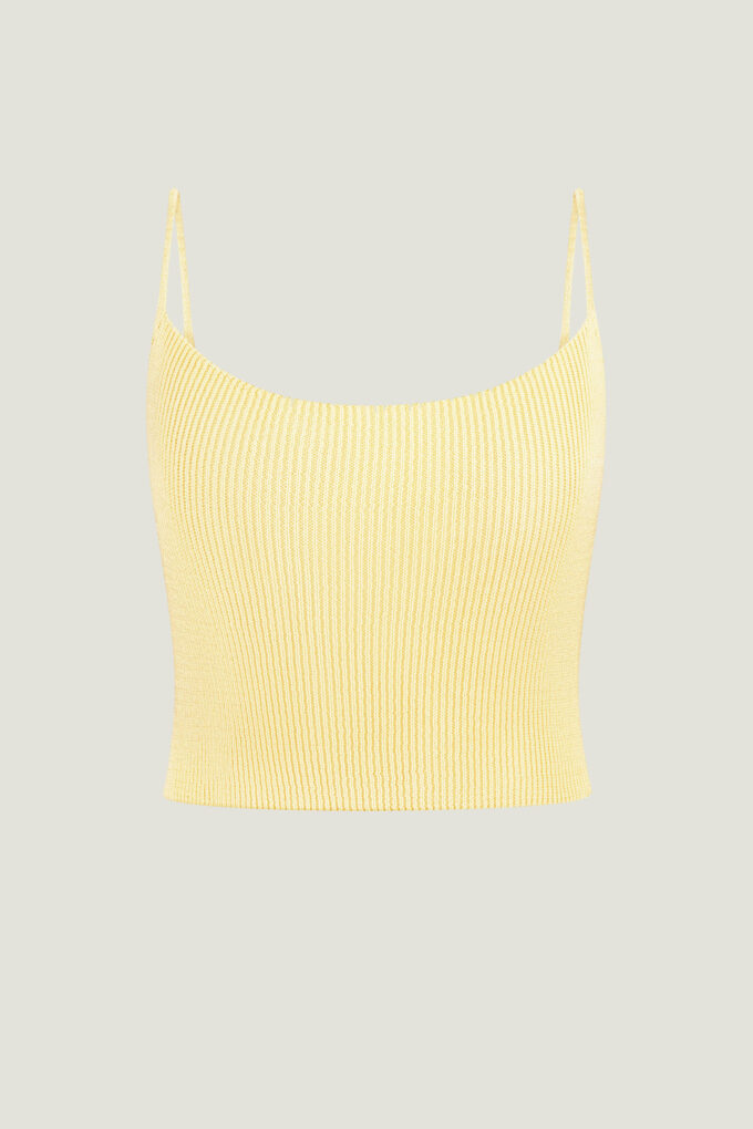Knitted cropped top with thin straps in lemon photo 5