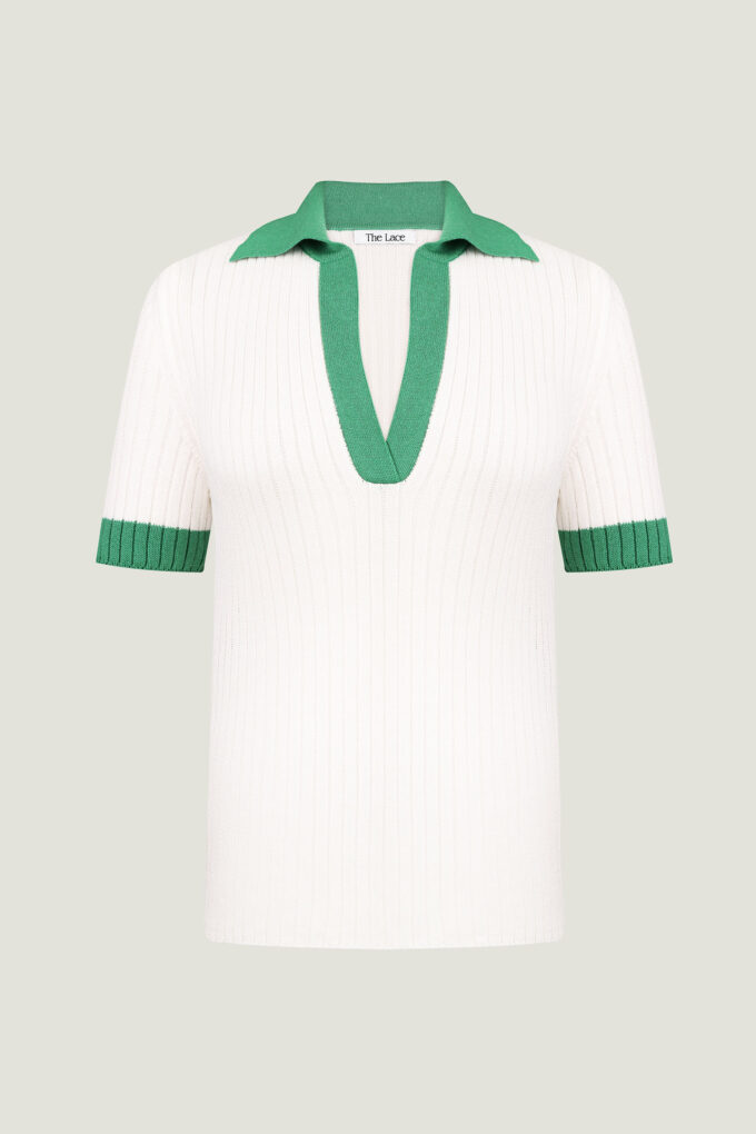 Milk polo jumper with green insert photo 7