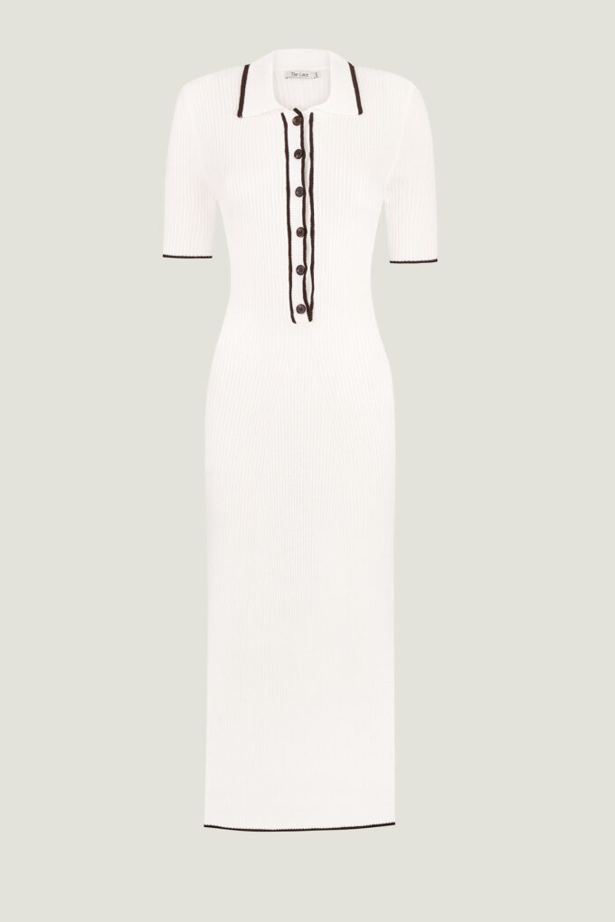 Milk knitted midi dress with chocolate edging photo 7