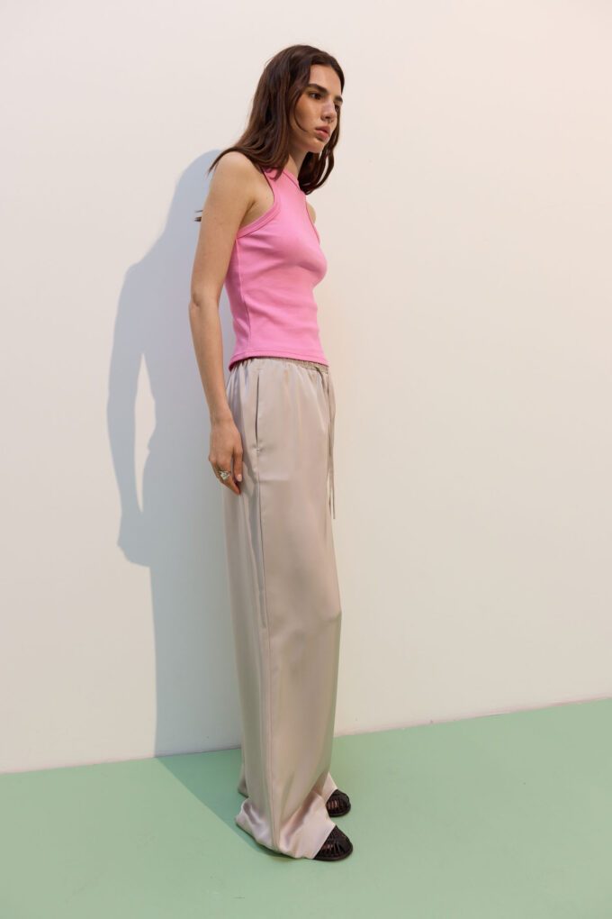 Pearl satin pants with drawstring photo 2