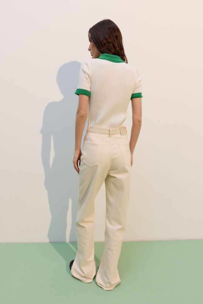 Milk polo jumper with green insert photo 6