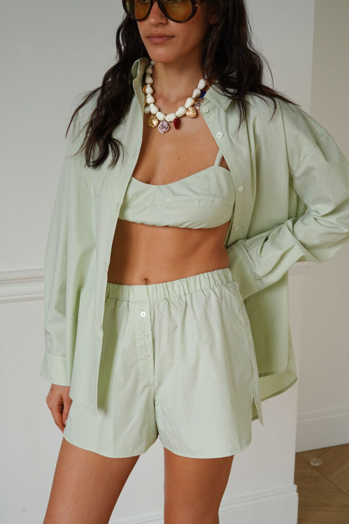 Top bra with ties in a thin matcha stripe photo 2