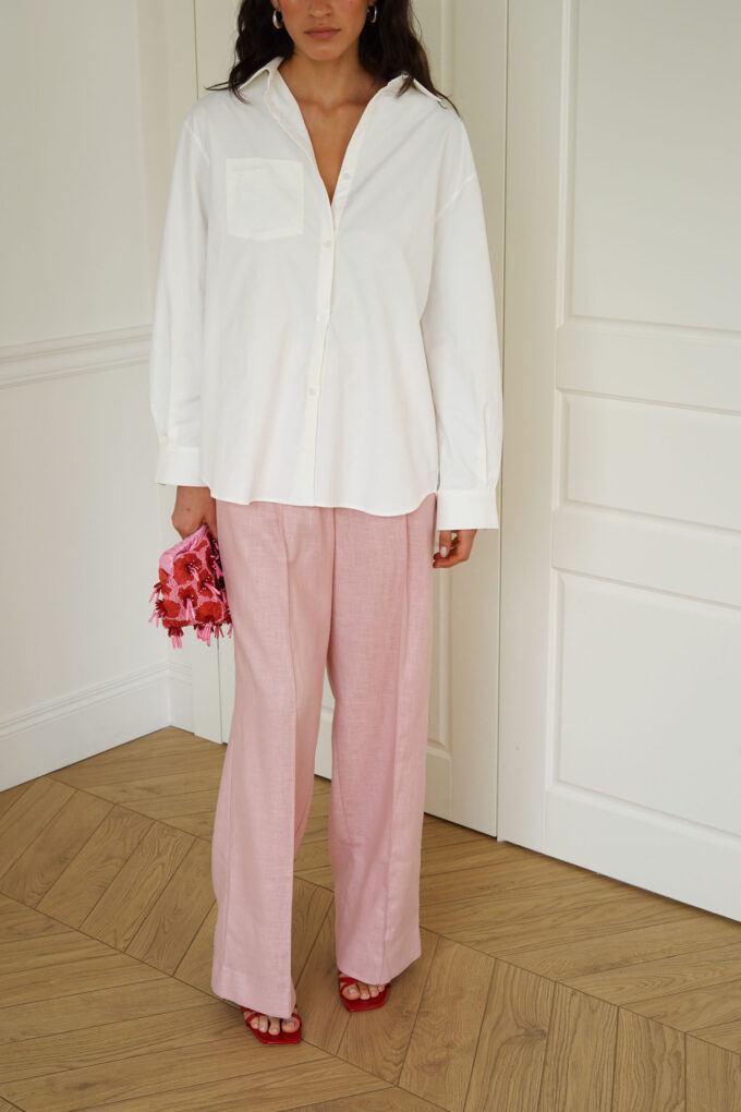 Straight-cut trousers made of thick linen in pink photo 4