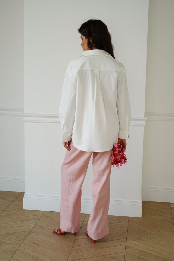 Straight-cut trousers made of thick linen in pink photo 3