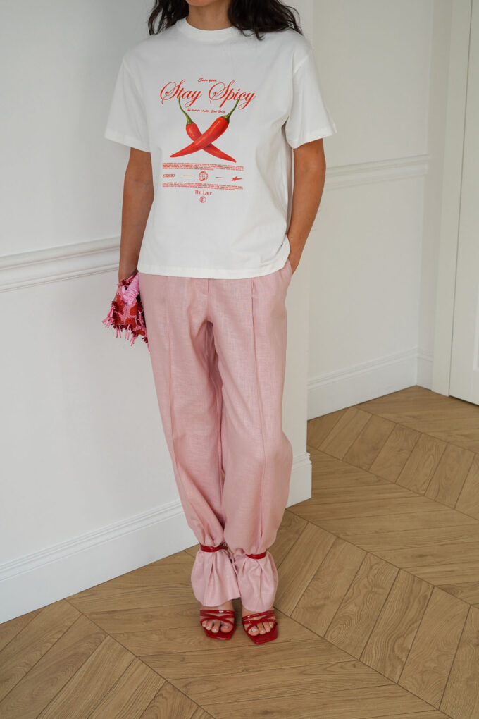 Oversized T-shirt with "Stay Spicy" print in milky photo 4