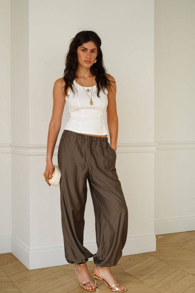Brown tencel voluminous pants photo 5