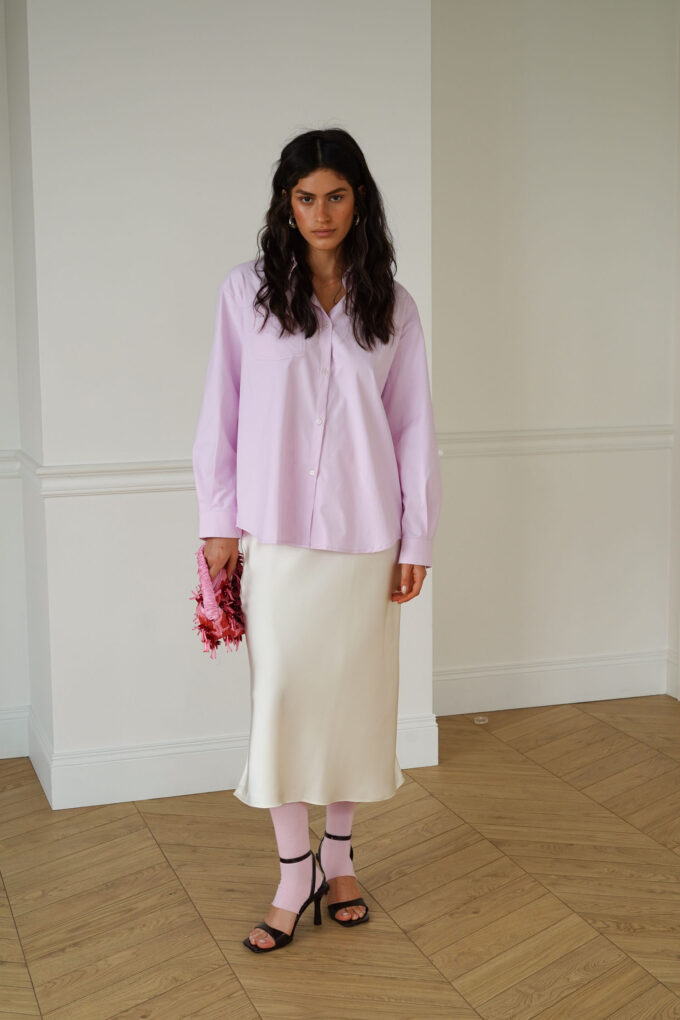 Satin midi skirt in milky photo 3