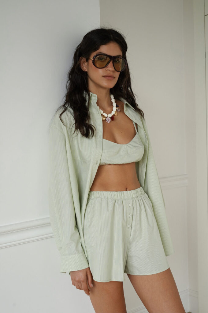 Top bra with ties in a thin matcha stripe photo 5