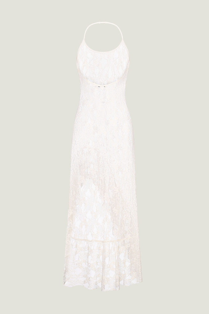 Guipure dress with asymmetric hem in milky photo 2
