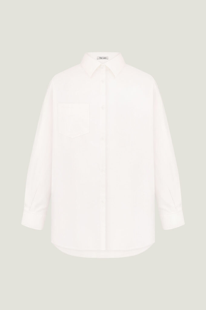 Oversized shirt with embroidery in cream photo 7