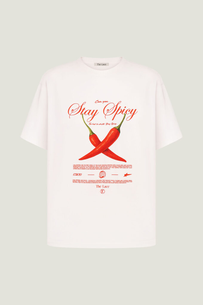 Oversized T-shirt with "Stay Spicy" print in milky photo 5