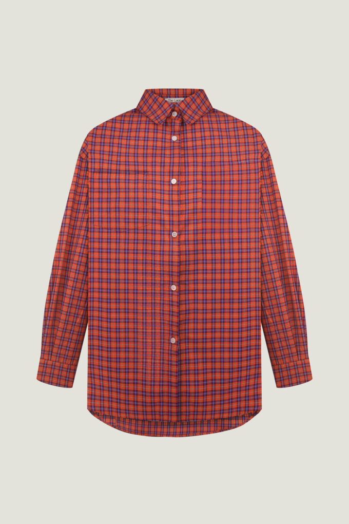 Oversized orange shirt in purple check photo 9