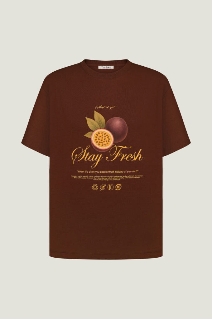 Футболка oversize с принтом "Stay Fresh" коричневая Фото 6