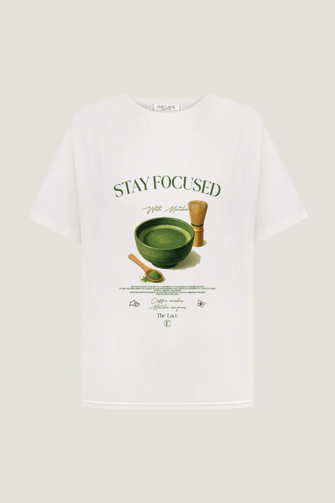 Футболка oversize з принтом "Stay Focused" молочна - The Lace