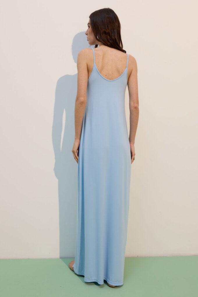 Light blue knitted maxi sundress with thin straps photo 5