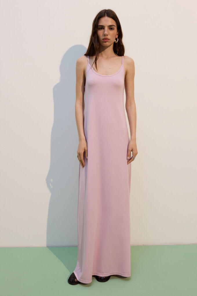 Pink knitted maxi sundress with thin straps photo 3