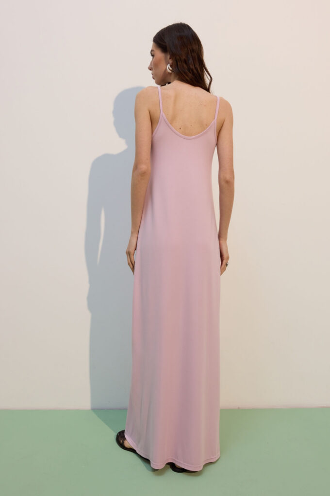 Pink knitted maxi sundress with thin straps photo 5