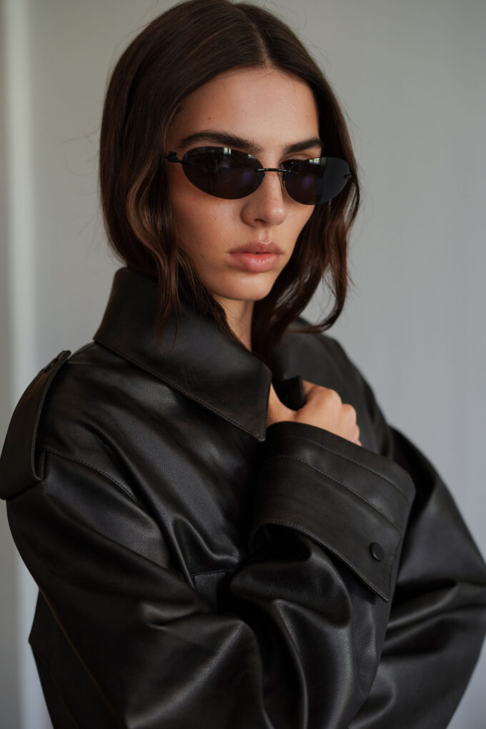 Куртка з еко-шкіри utility blazer чорна фото 4
