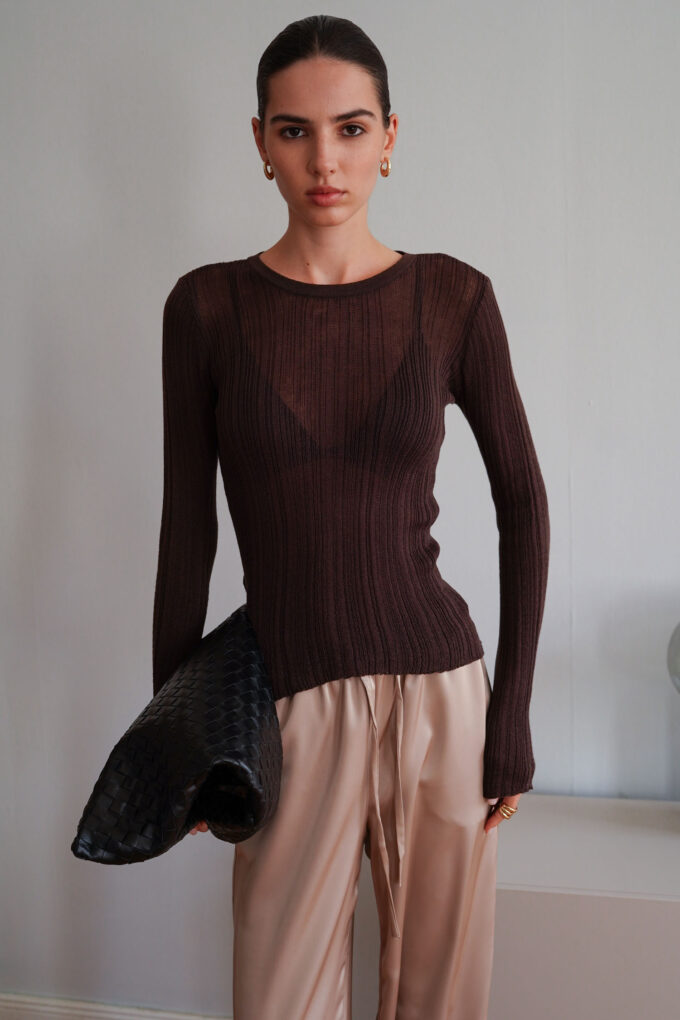 Translucent textured jumper in chocolate photo 2