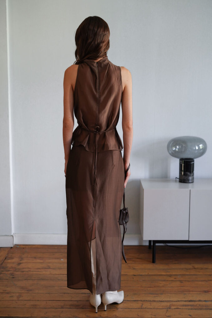 Translucent tencel maxi skirt in chocolate photo 5