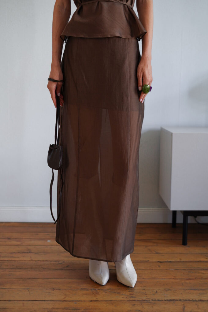 Translucent tencel maxi skirt in chocolate photo 2