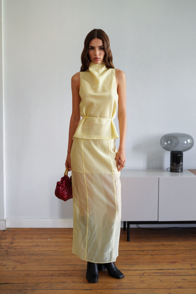 Tencel top with thin belt in lemon photo 2