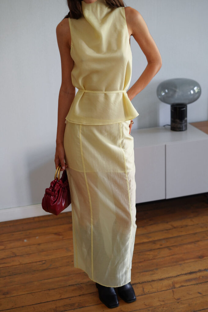Translucent tencel maxi skirt in lemon photo 4