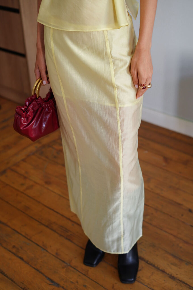 Translucent tencel maxi skirt in lemon photo 2