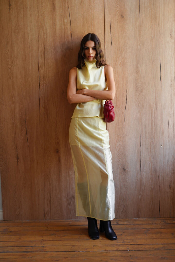 Translucent tencel maxi skirt in lemon photo 6