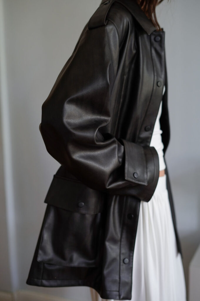 Куртка з еко-шкіри utility blazer чорна фото 5