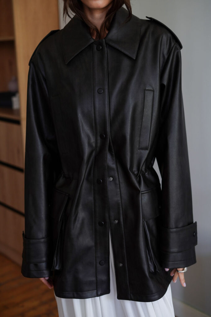 Куртка з еко-шкіри utility blazer чорна фото 2