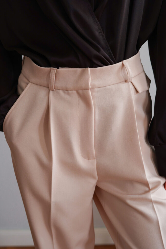 Cream palazzo pants with decorative flap photo 5