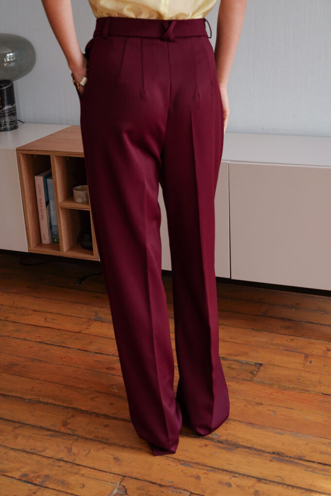 Burgundy palazzo pants with decorative flap photo 4