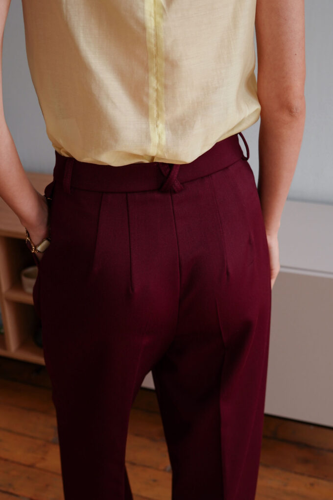 Burgundy palazzo pants with decorative flap photo 6