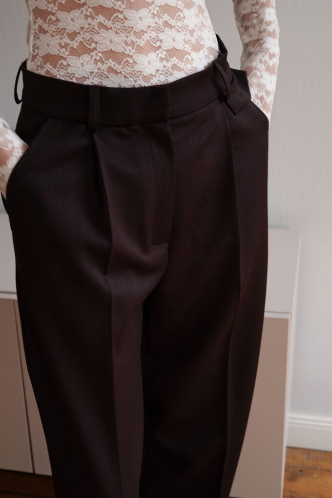 Chocolate palazzo pants with decorative flap photo 3