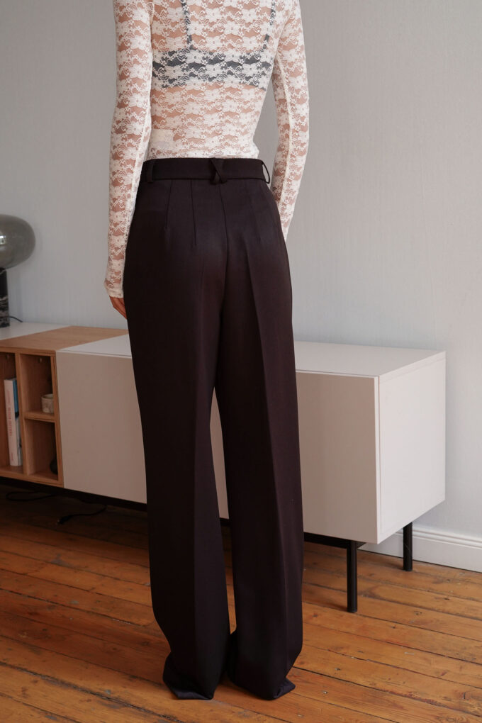 Chocolate palazzo pants with decorative flap photo 2