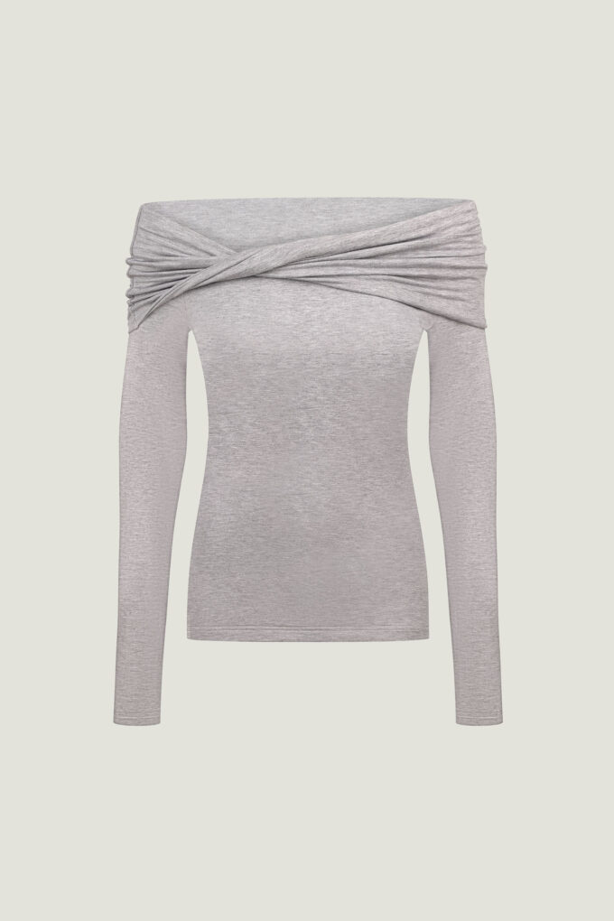Longsleeve with open shoulders in gray melange photo 5