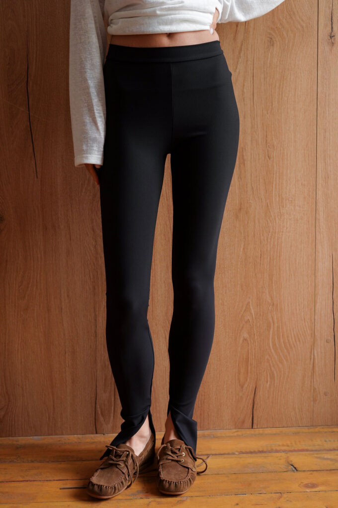 Black ribbed slit leggings photo 2